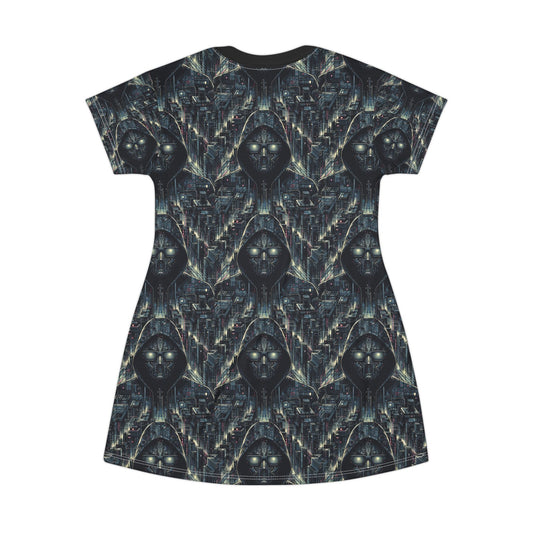 Tech Noir Aesthetics Sleek Tech Streetwear T-Shirt Dress - 8404 Design-56