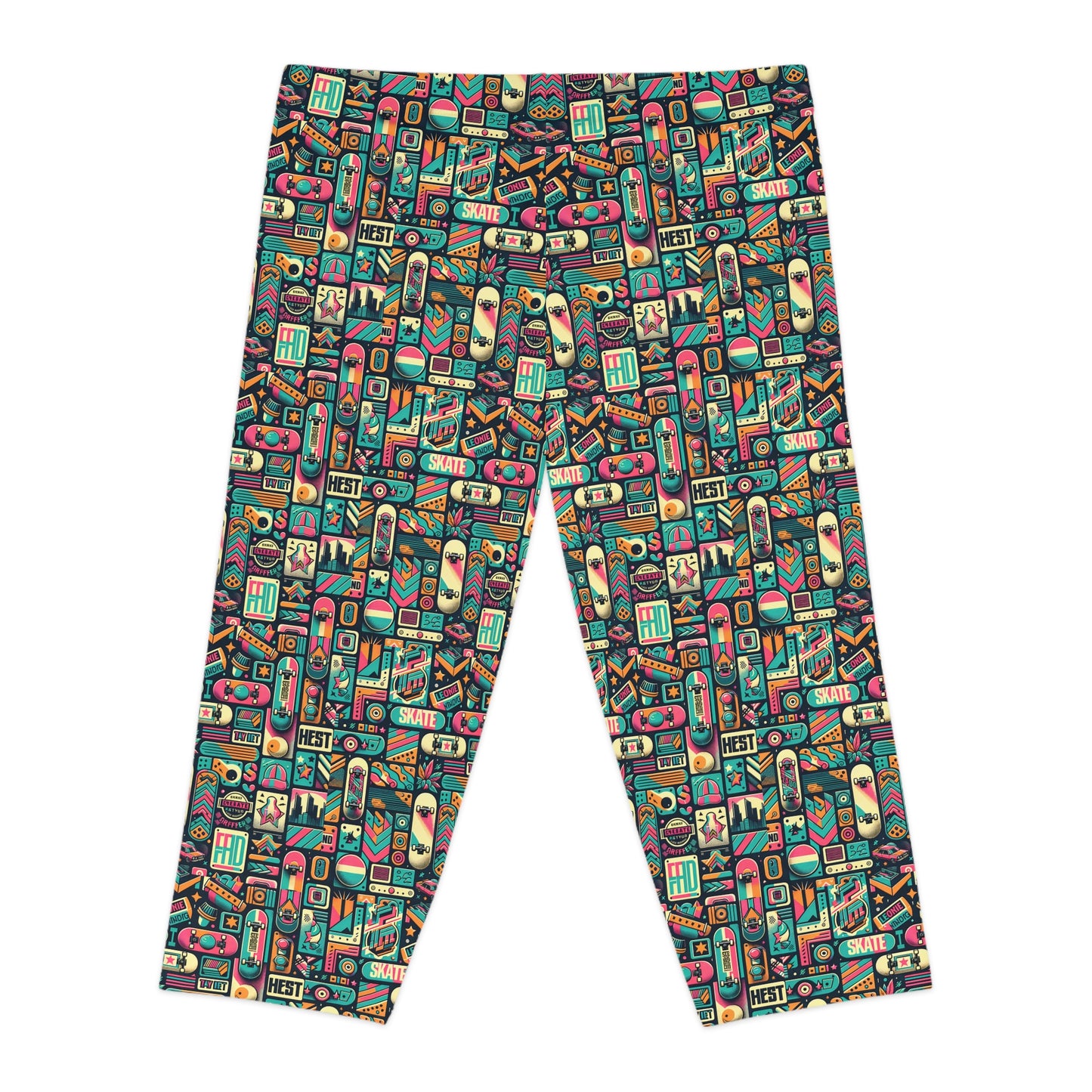 Skate Culture Revival Urban Retro Cool Women's Capri Leggings - 8404 Design-61