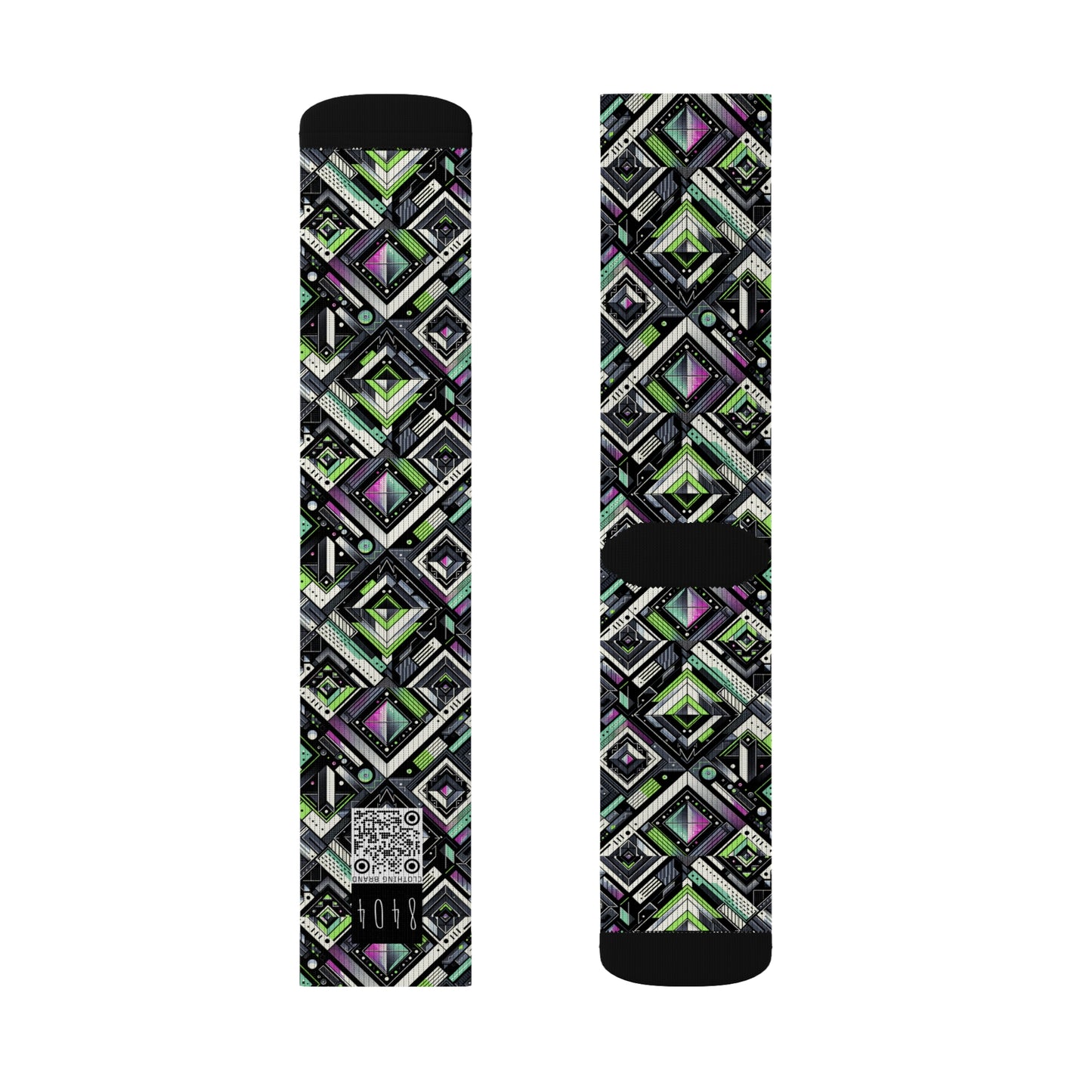 Retro Futurism Graphics Tech-Forward Streetwear Sublimation Socks - 8404 Design-48