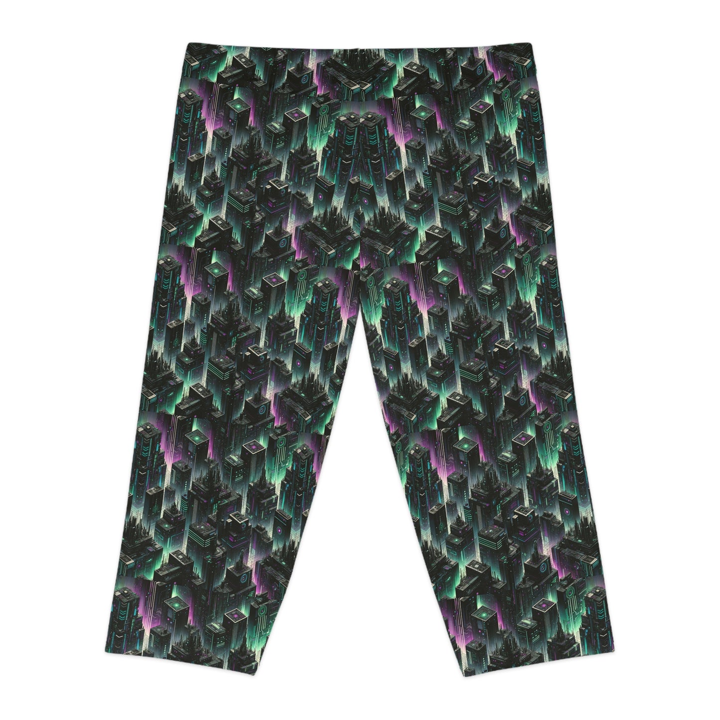 Tech Noir Aesthetics Tech-Forward Urban Dystopia Women's Capri Leggings - 8404 Design-44