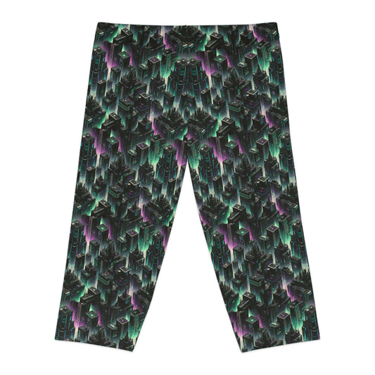 Tech Noir Aesthetics Tech-Forward Urban Dystopia Women's Capri Leggings - 8404 Design-44