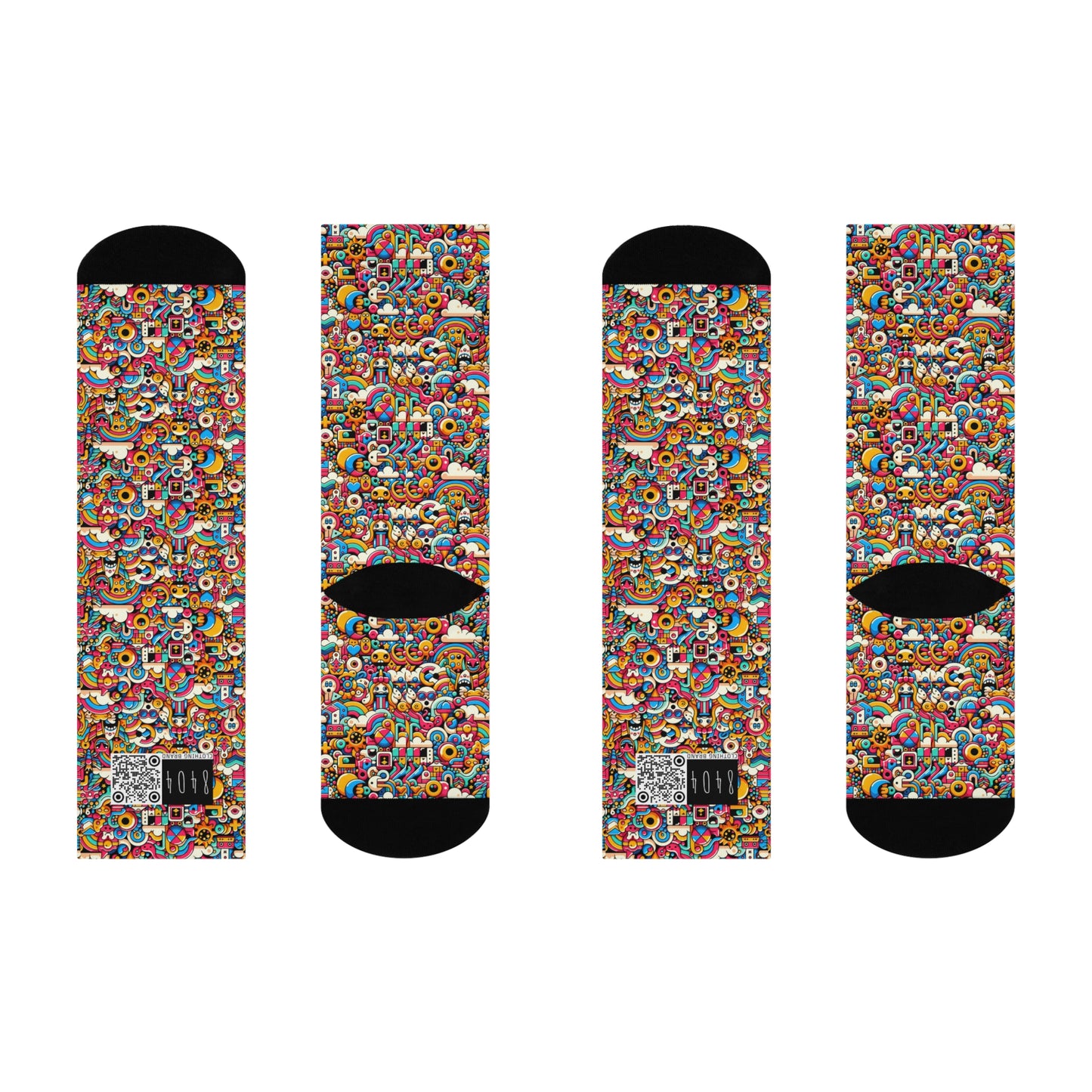 Neon Pop Playful Pop Culture Mashup Cushioned Crew Socks - 8404 Design-62