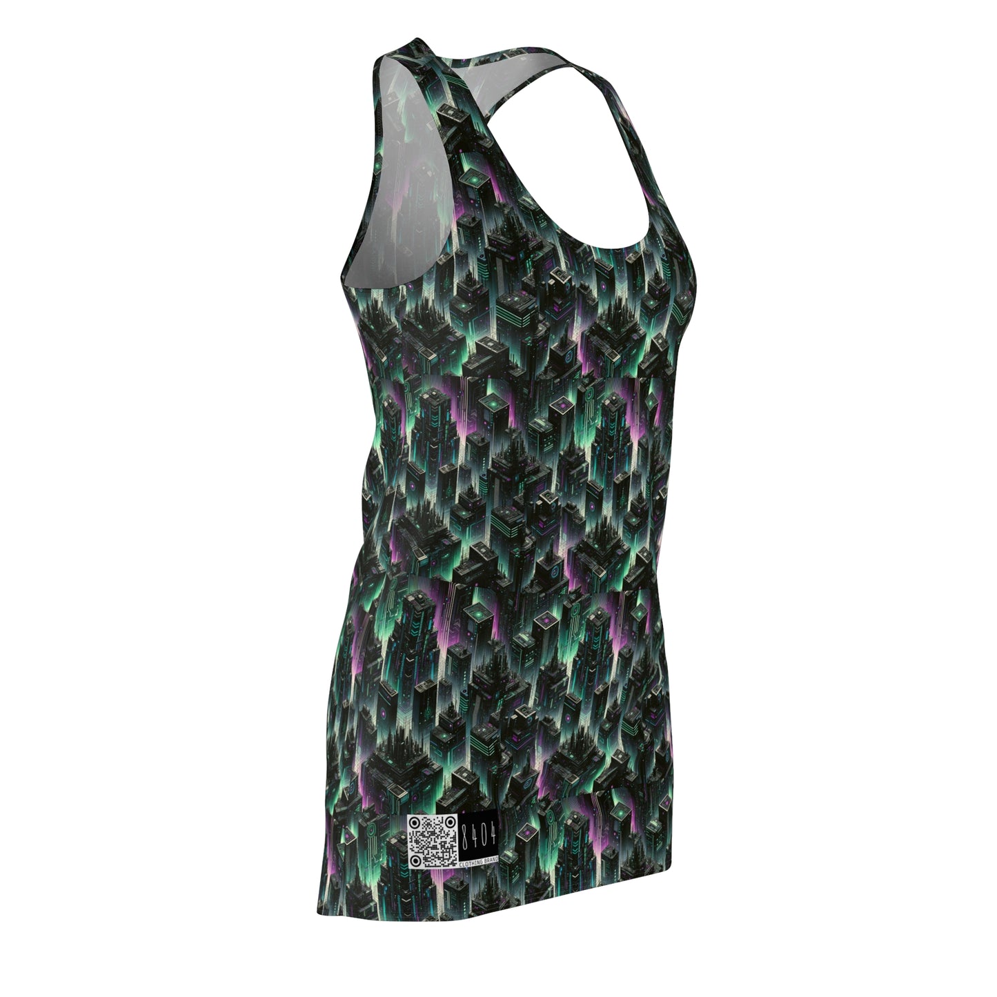 Tech Noir Aesthetics Tech-Forward Urban Dystopia Women's Cut & Sew Racerback Dress - 8404 Design-44