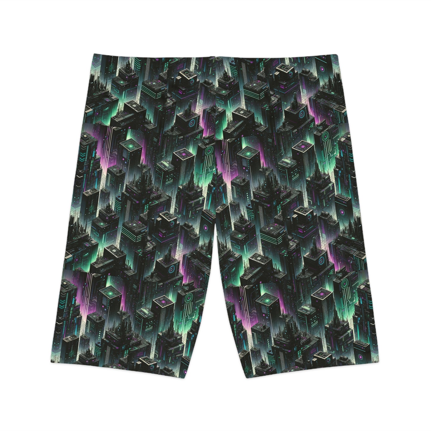 Tech Noir Aesthetics Tech-Forward Urban Dystopia Women's Bike Shorts - 8404 Design-44
