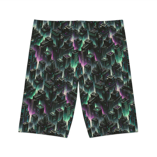 Tech Noir Aesthetics Tech-Forward Urban Dystopia Women's Bike Shorts - 8404 Design-44