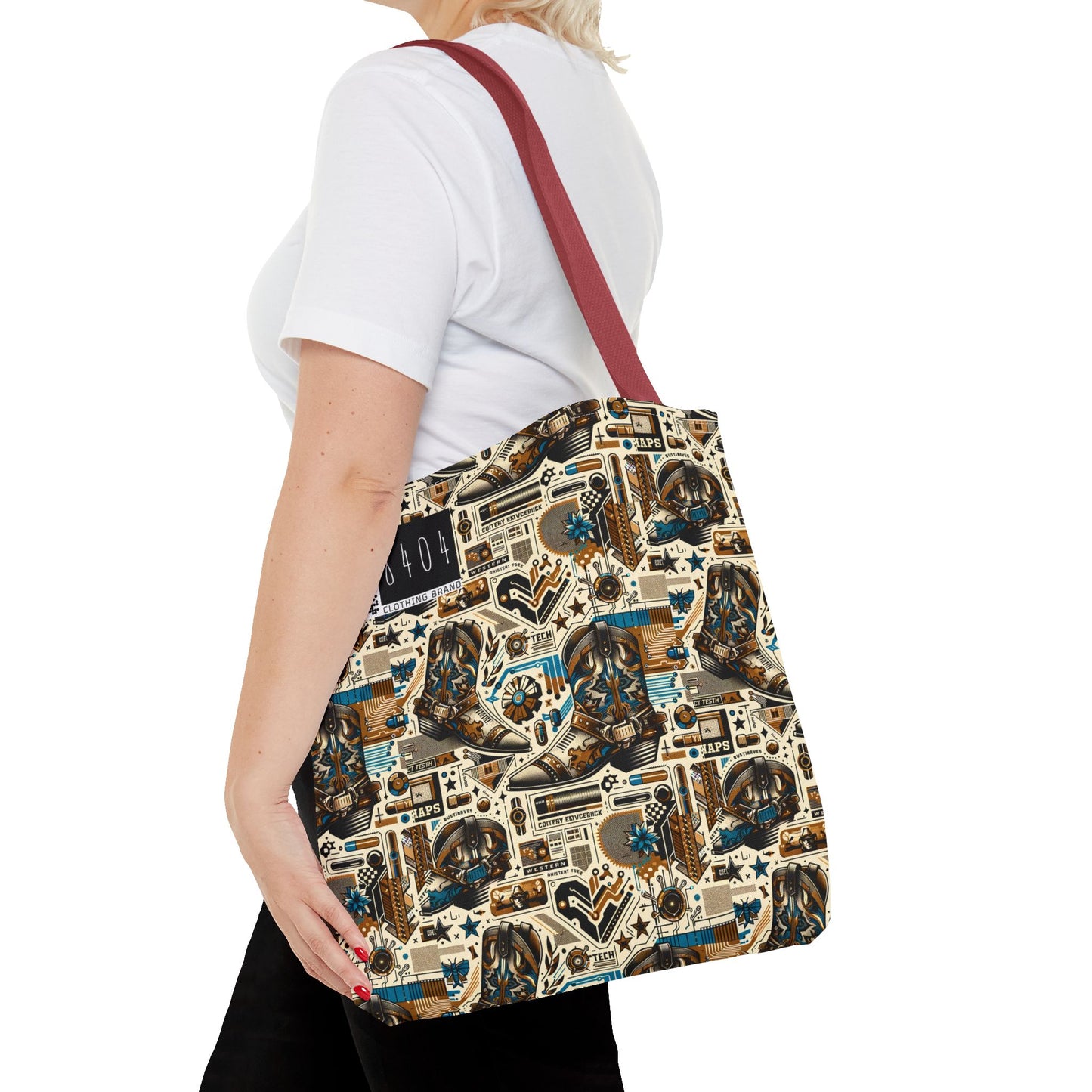 Digital Cowboy Chic Tech-Infused Western Fusion Tote Bag - 8404 Design-45