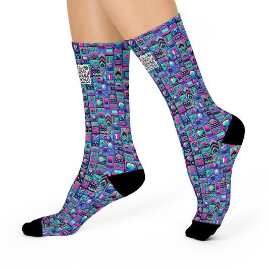 Neon Retro Revival Retro Futurism Cushioned Crew Socks - 8404 Design-60