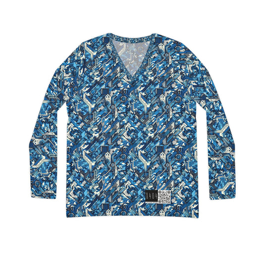 Tech Urban Camo Tech-Forward Streetwear With a Futuristic Military Edge Women's Long Sleeve V-Neck Shirt - 8404 Design-39
