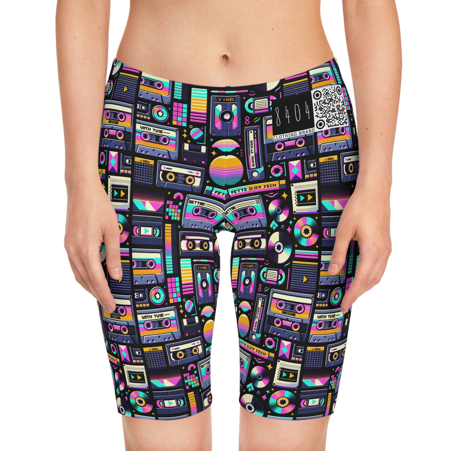 Digital Nostalgia Tech-Inspired Retro Fusion Women's Bike Shorts - 8404 Design-48