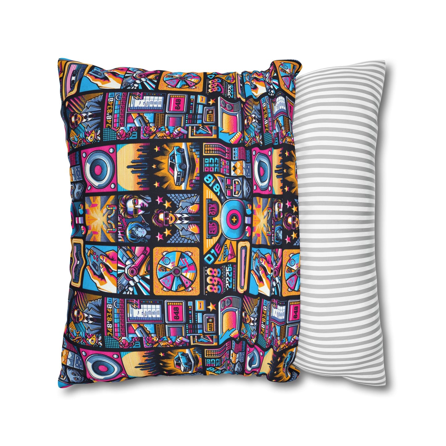 Digital Pop Culture Mashup Maximalist Pop Spun Polyester Square Pillowcase - 8404 Design-52