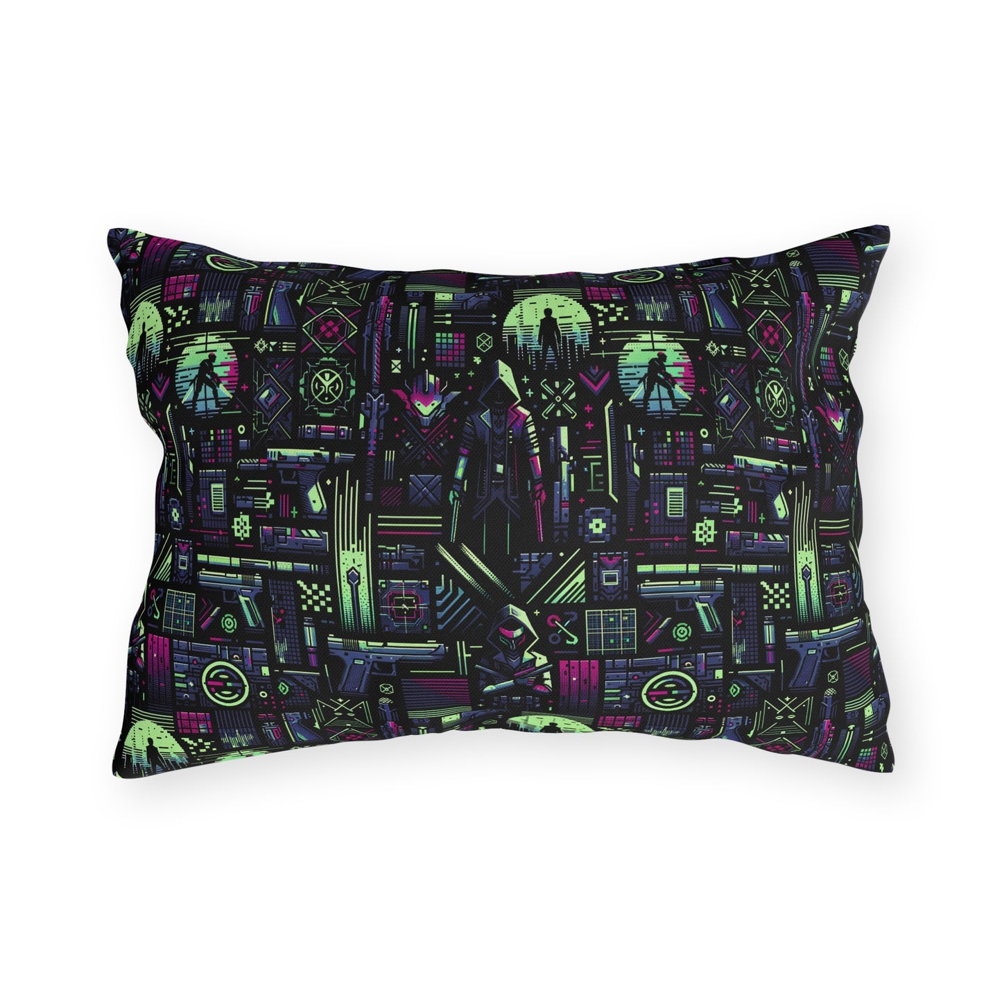 Tech Noir Futuristic Cyberpunk Outdoor Pillow - 8404 Design-63