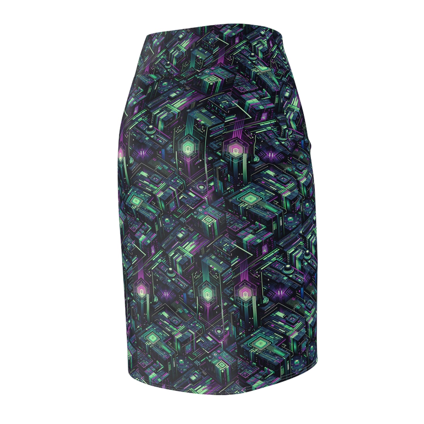 Tech Noir Aesthetics Tech-Forward Urban Dystopia Women's Pencil Skirt - 8404 Design-43