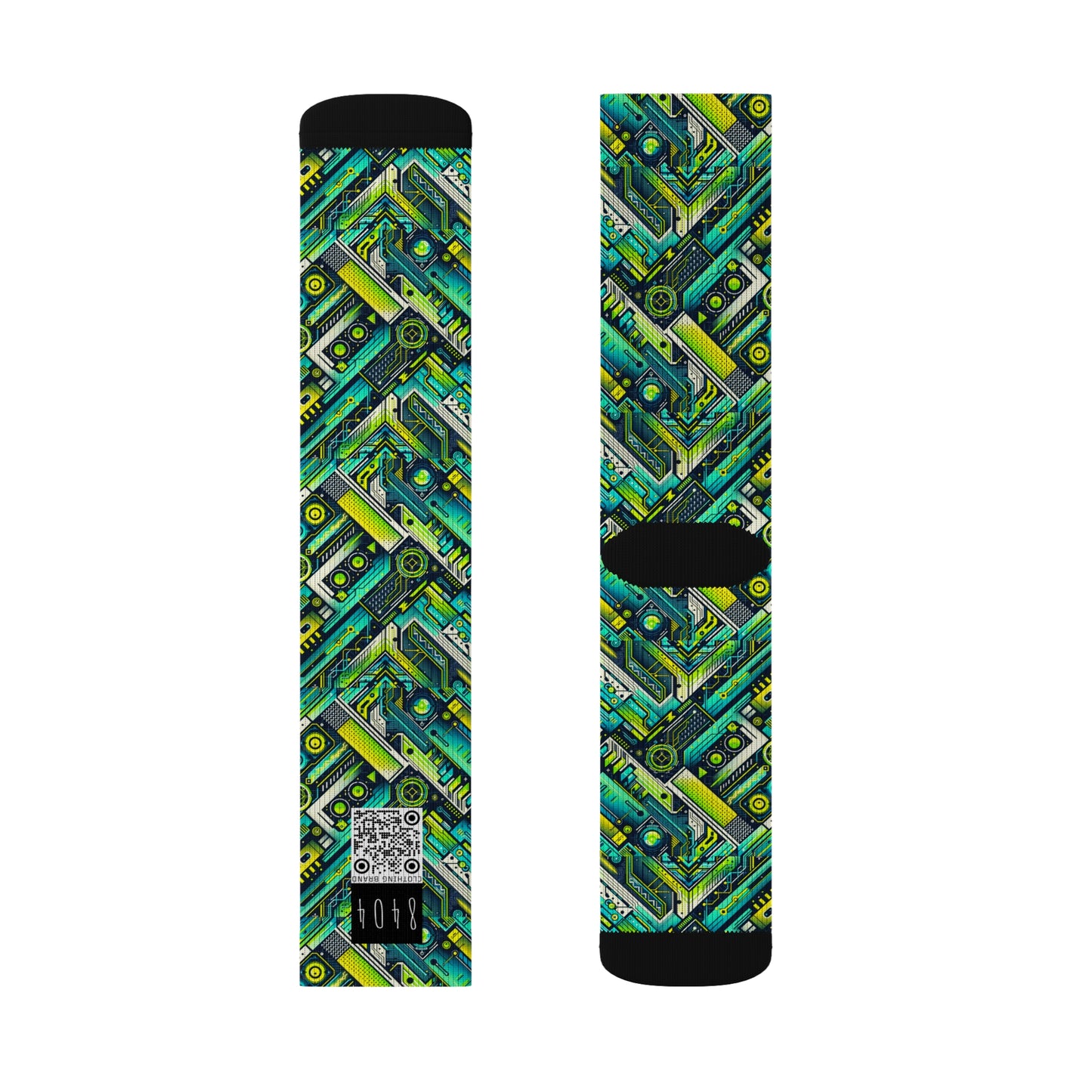 Tech-Infused Neon Tech-Forward Streetwear Sublimation Socks - 8404 Design-52