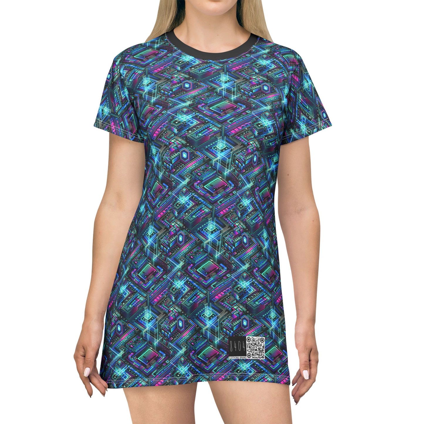 Digital Dreamland Futuristic Tech Aesthetic T-Shirt Dress - 8404 Design-42