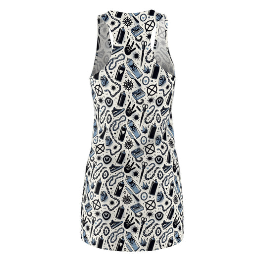 Cultural Rebellion Graphics Edgy and Rebellious With a Hint of Nostalgia Women's Cut & Sew Racerback Dress - 8404 Design-57