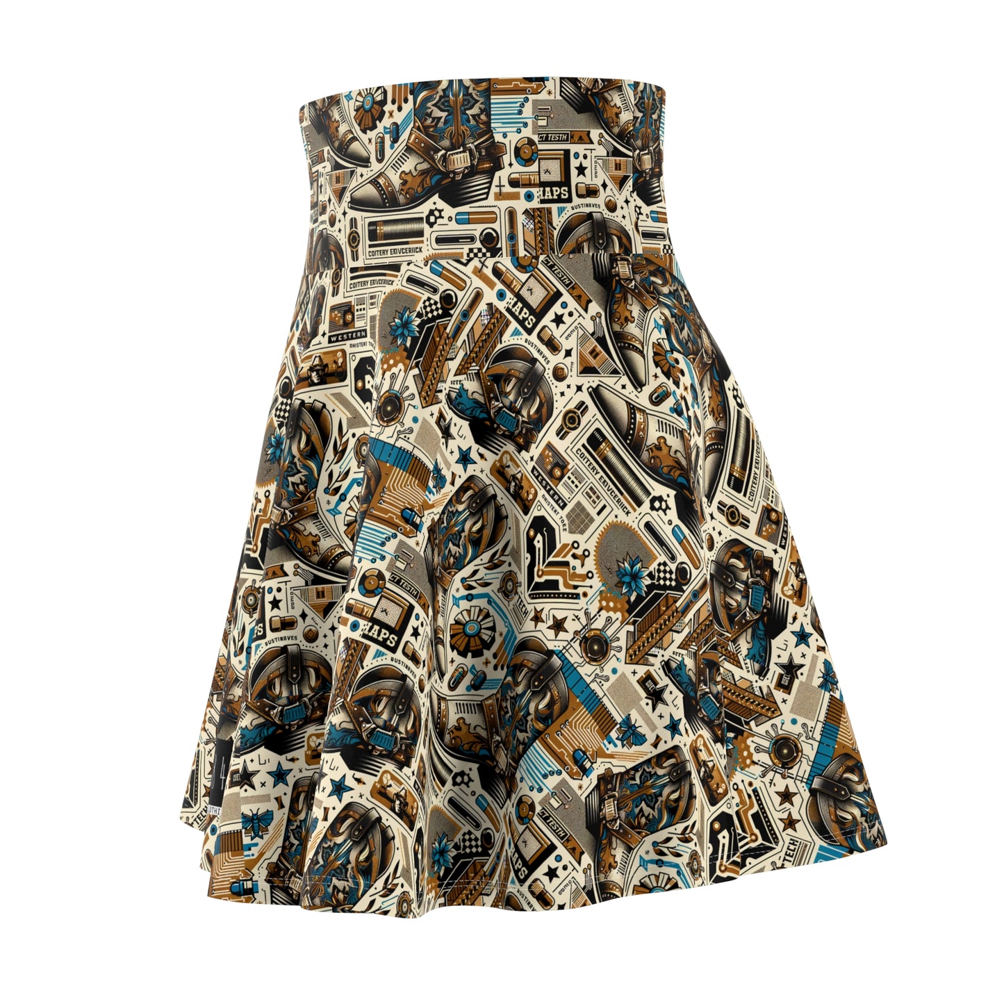 Digital Cowboy Chic Tech-Infused Western Fusion Women's Skater Skirt - 8404 Design-45