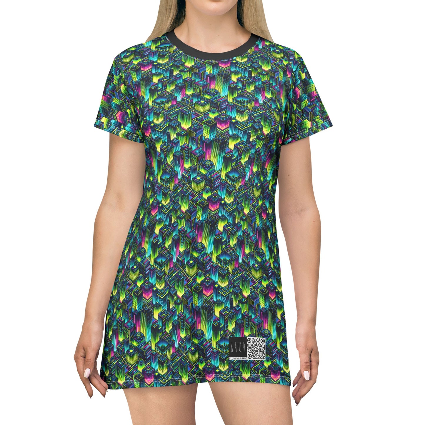 Tech-Infused Neon Tech-Forward Streetwear T-Shirt Dress - 8404 Design-65