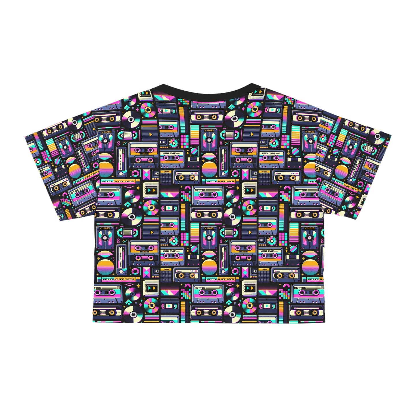 Digital Nostalgia Tech-Inspired Retro Fusion Crop Tee - 8404 Design-48
