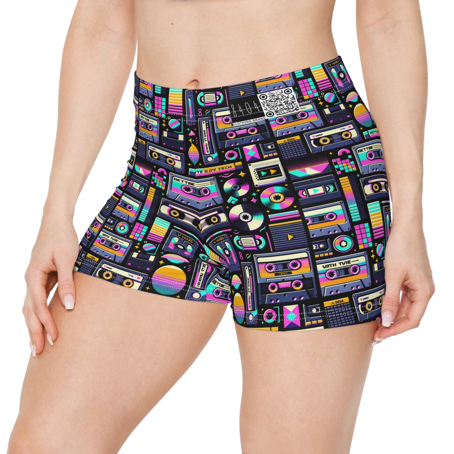 Digital Nostalgia Tech-Inspired Retro Fusion Women's Shorts - 8404 Design-48