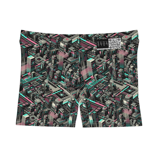Digital Dreamland Tech-Inspired Streetwear Women's Shorts - 8404 Design-51