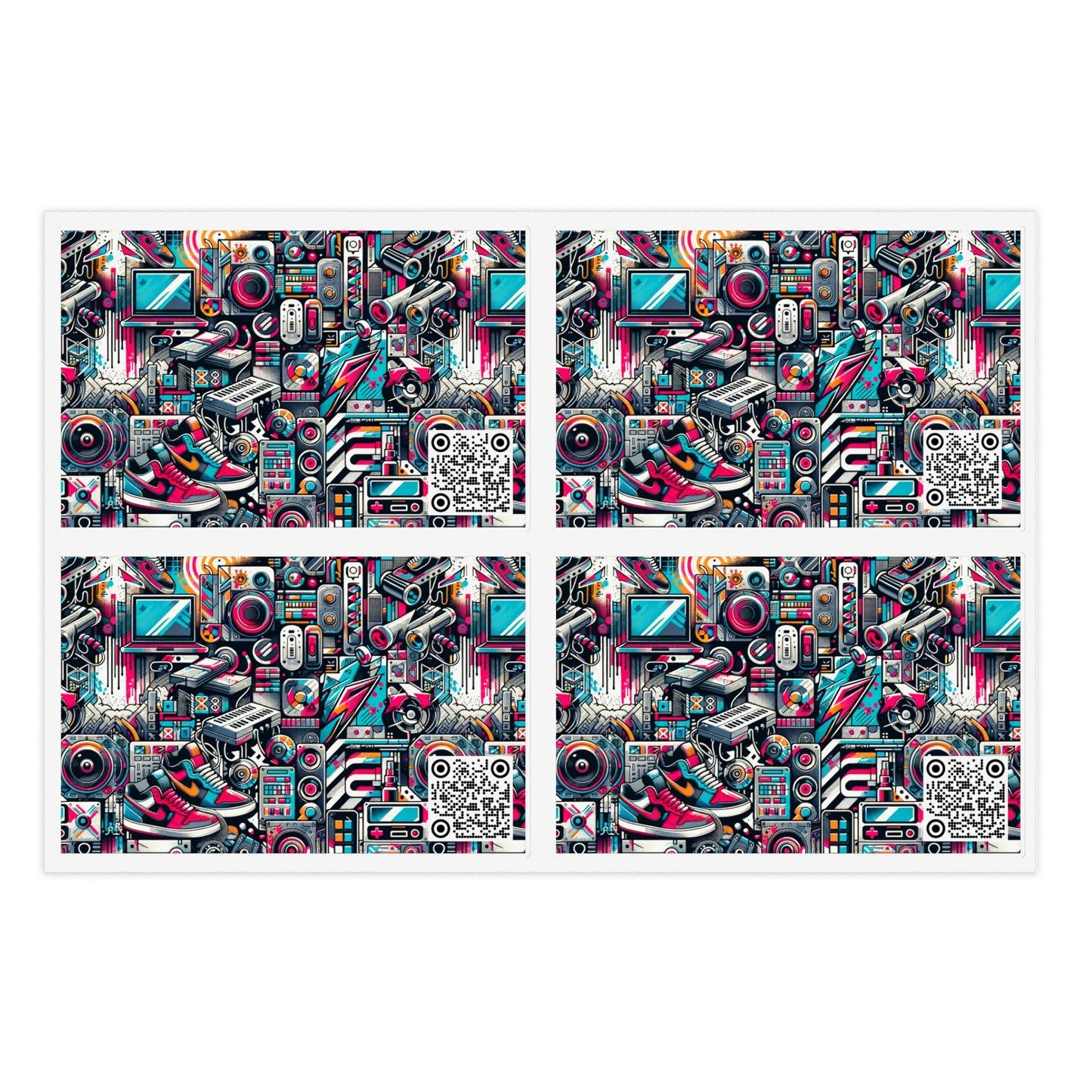 Urban Graffiti Fusion Eclectic Street Art Meets Modern Tech Culture Sticker Sheets - 8404 Design-50