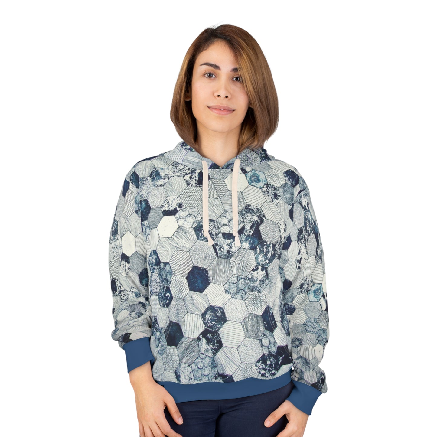 8404 Unisex Adult "hexagon in Blue" Fashion Pullover Hoodie