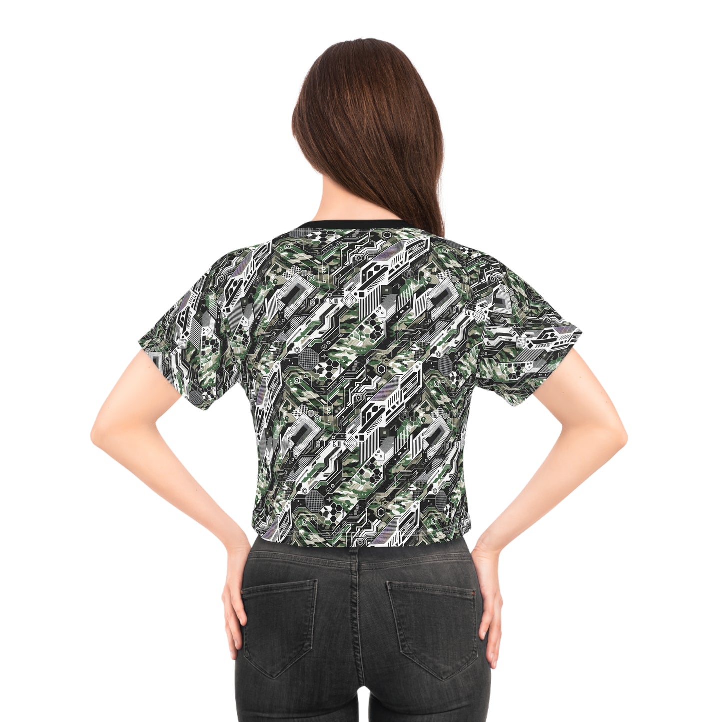 Tech Camo Fusion Tech-Forward Streetwear With a Futuristic Edge Crop Tee - 8404 Design-46