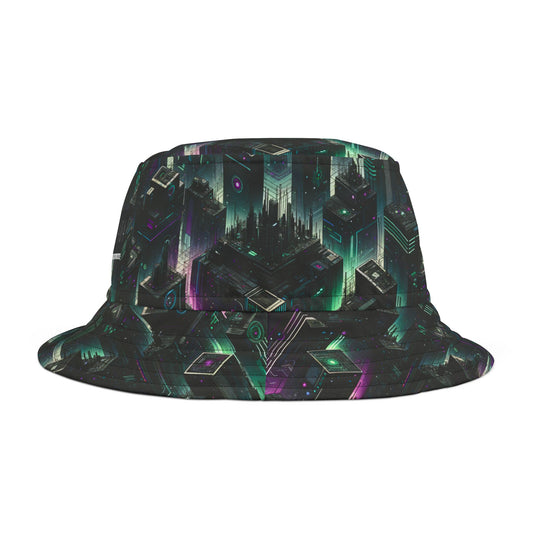 Tech Noir Aesthetics Tech-Forward Urban Dystopia Bucket Hat - 8404 Design-44