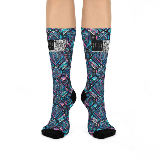 Digital Dreamland Futuristic Tech Aesthetic Cushioned Crew Socks - 8404 Design-46