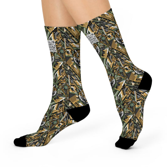 Neo-Camo Fusion Tech-Forward Streetwear Cushioned Crew Socks - 8404 Design-58