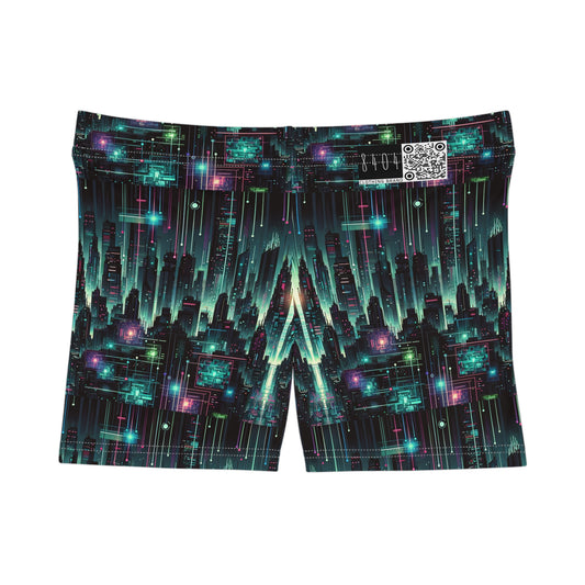 Tech Noir Graphics Cyberpunk Tech Aesthetic Women's Shorts - 8404 Design-69