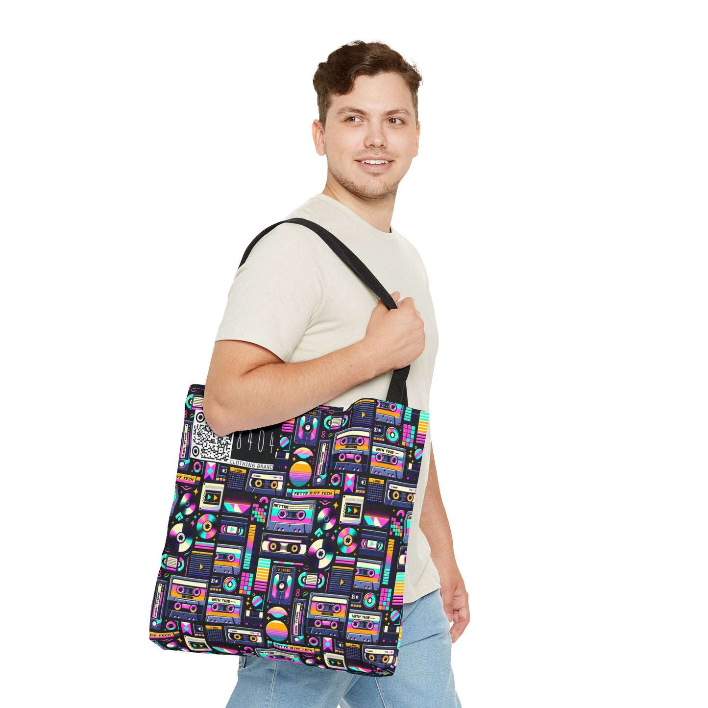 Digital Nostalgia Tech-Inspired Retro Fusion Tote Bag - 8404 Design-48