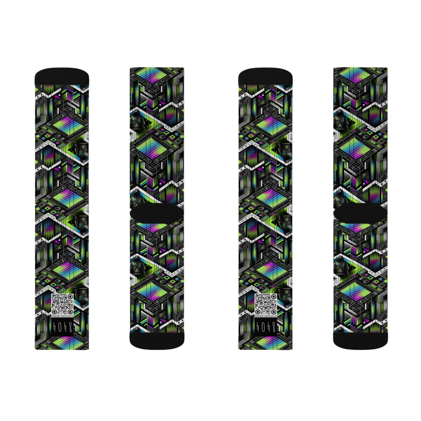 Retro Futurism Graphics Tech-Forward Streetwear Sublimation Socks - 8404 Design-52