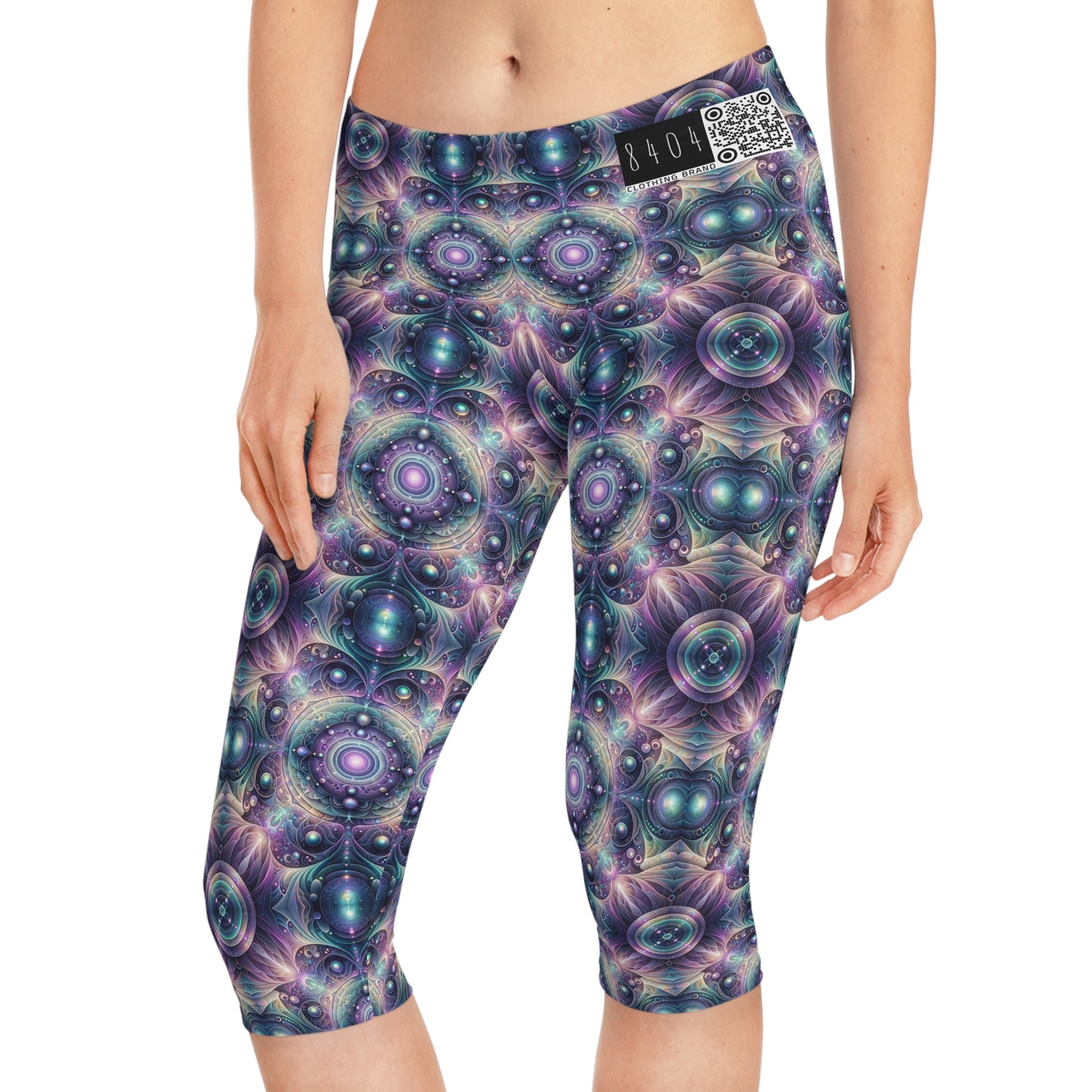 Iridescent Tech Fusion Tech-Forward Streetwear Women's Capri Leggings - 8404 Design-61
