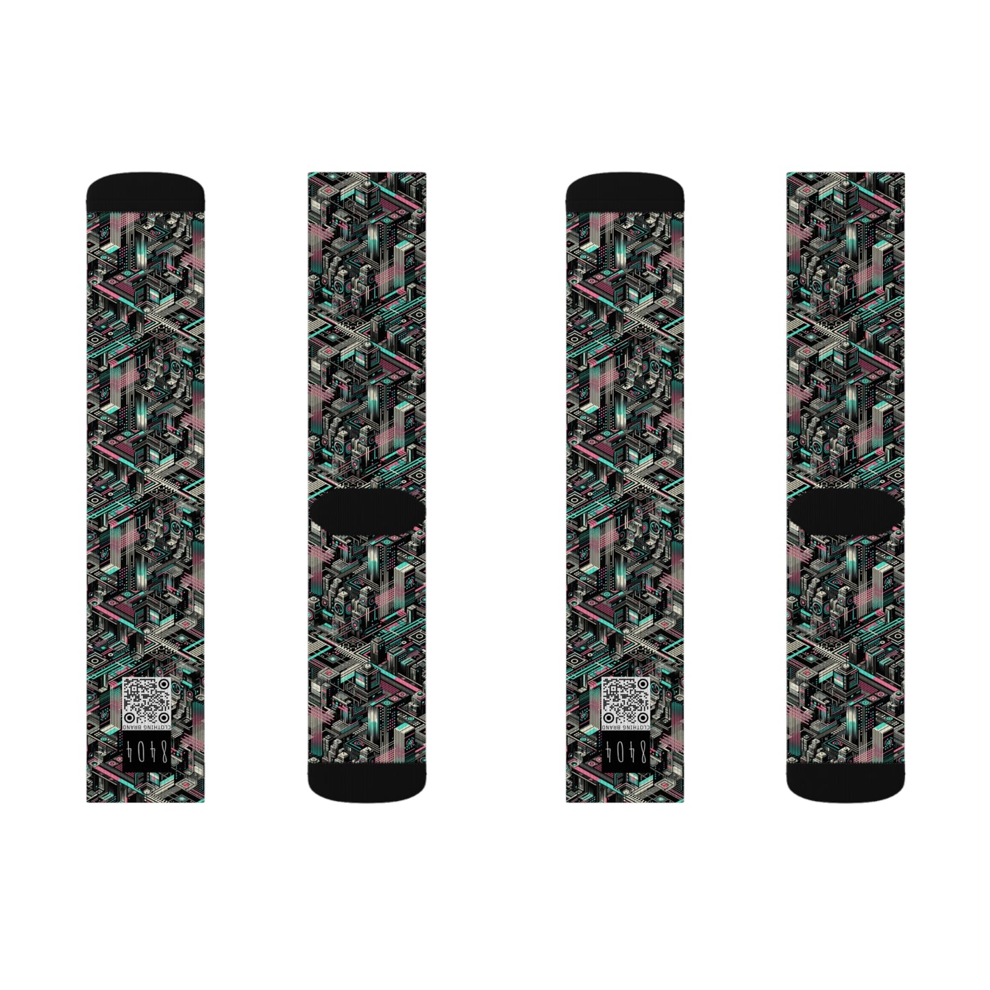 Digital Dreamland Tech-Inspired Streetwear Sublimation Socks - 8404 Design-51