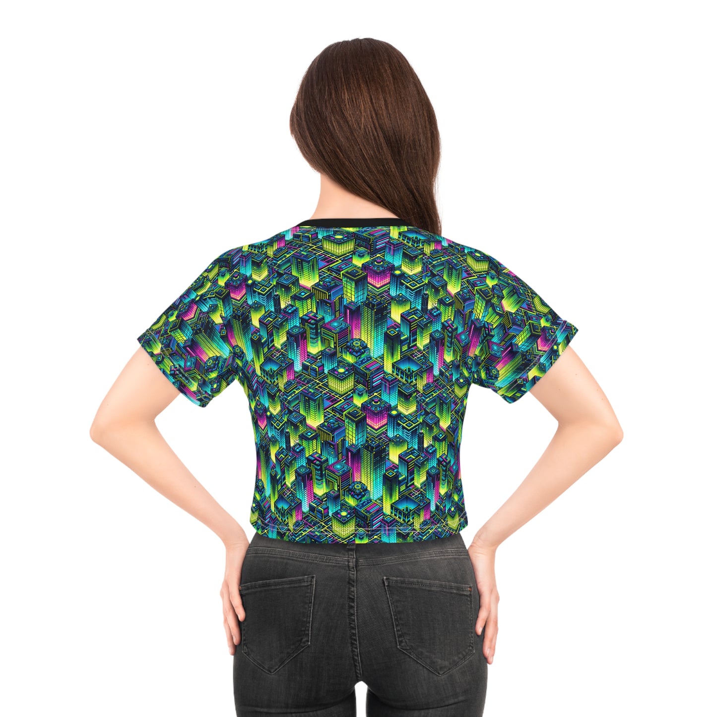 Tech-Infused Neon Tech-Forward Streetwear Crop Tee - 8404 Design-65