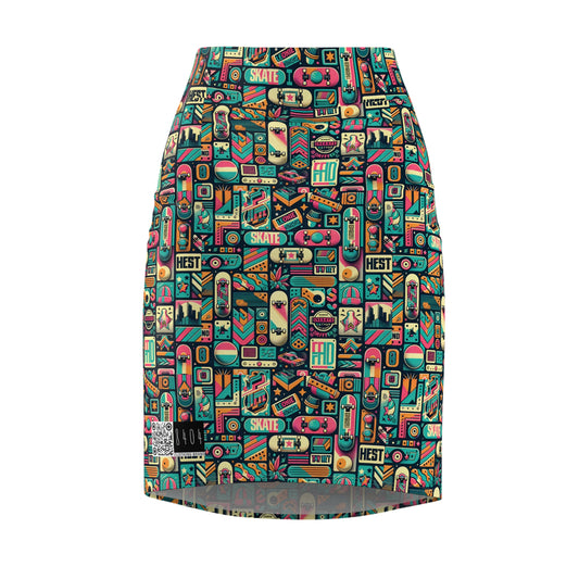 Skate Culture Revival Urban Retro Cool Women's Pencil Skirt - 8404 Design-61