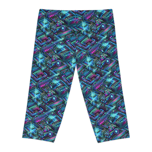 Digital Dreamland Futuristic Tech Aesthetic Women's Capri Leggings - 8404 Design-42