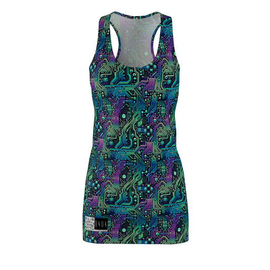 Tech-Infused Neon Tech-Forward Streetwear Women's Cut & Sew Racerback Dress - 8404 Design-66