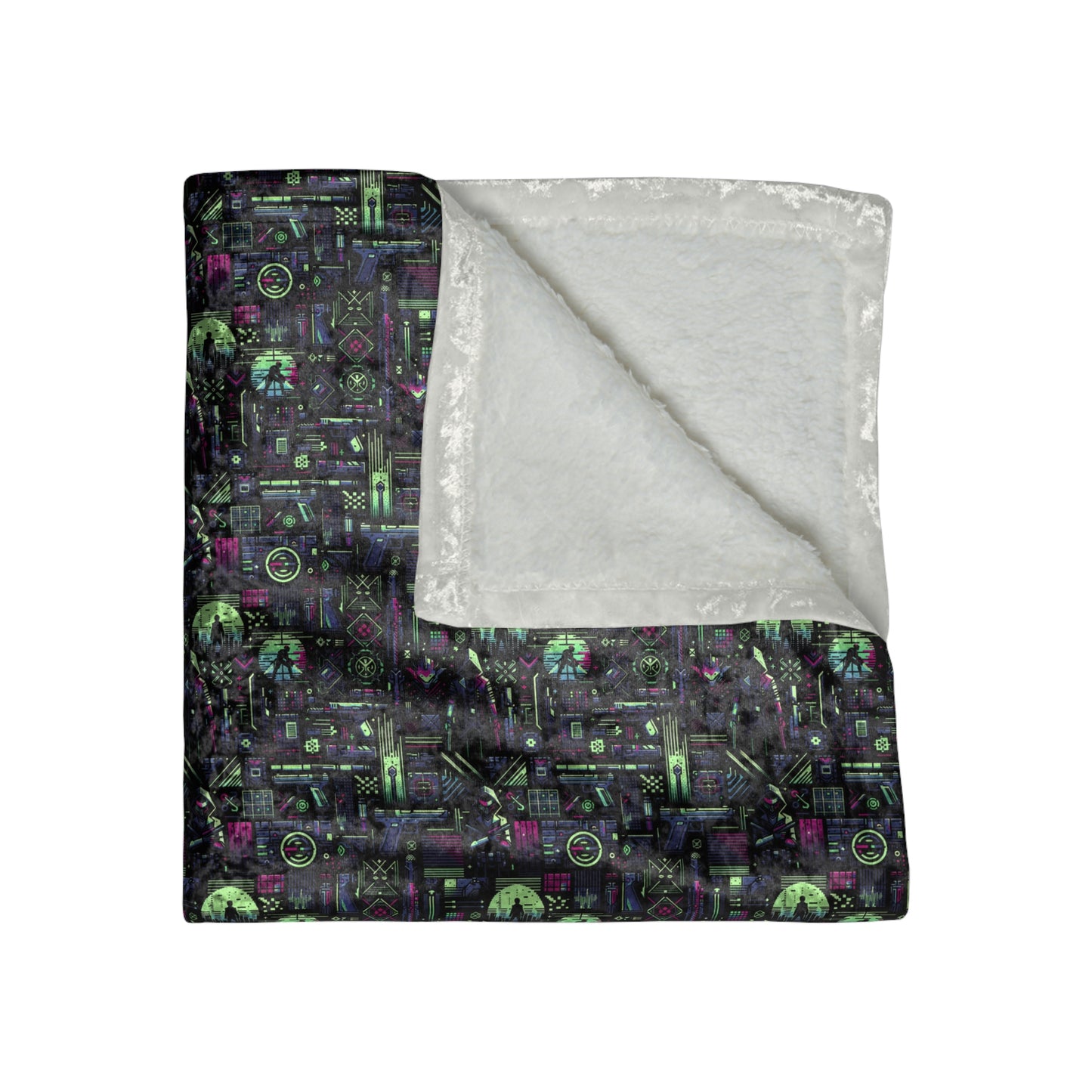 Tech Noir Futuristic Cyberpunk Crushed Velvet Blanket - 8404 Design-63