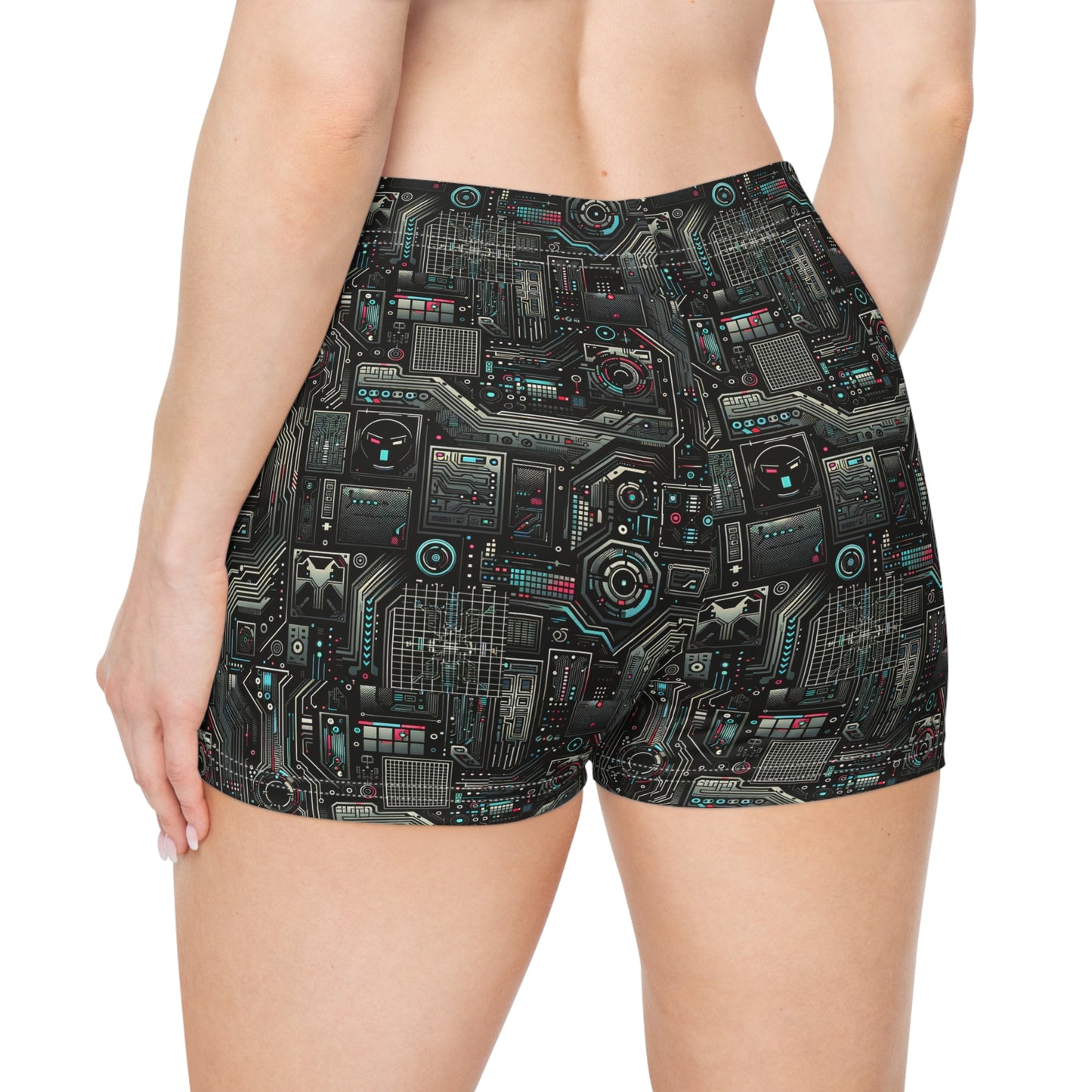 Tech Noir Aesthetics Sleek Tech Streetwear Women's Shorts - 8404 Design-52