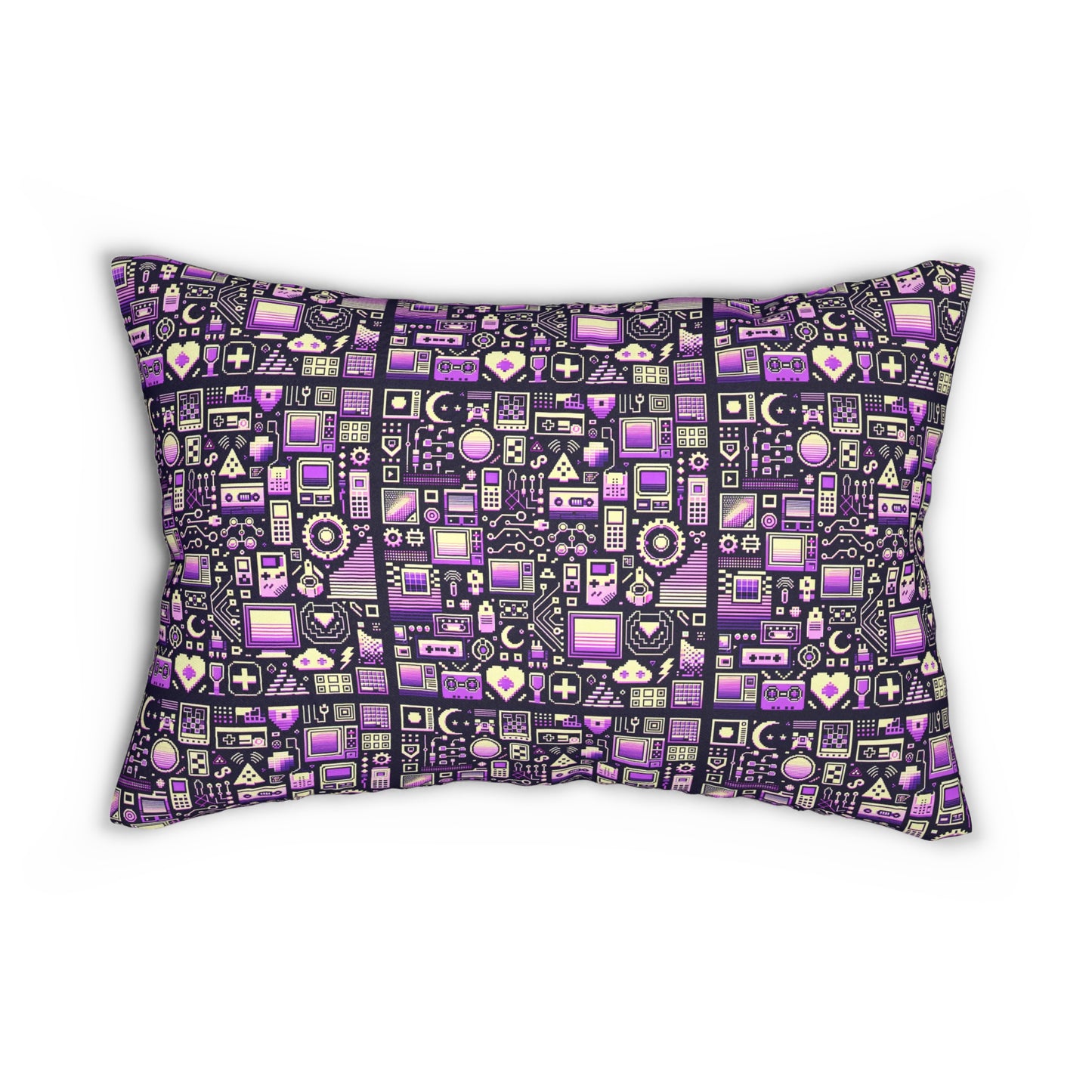 Digital Nostalgia Remix Modern Vintage Fusion Spun Polyester Lumbar Pillow - 8404 Design-54 B