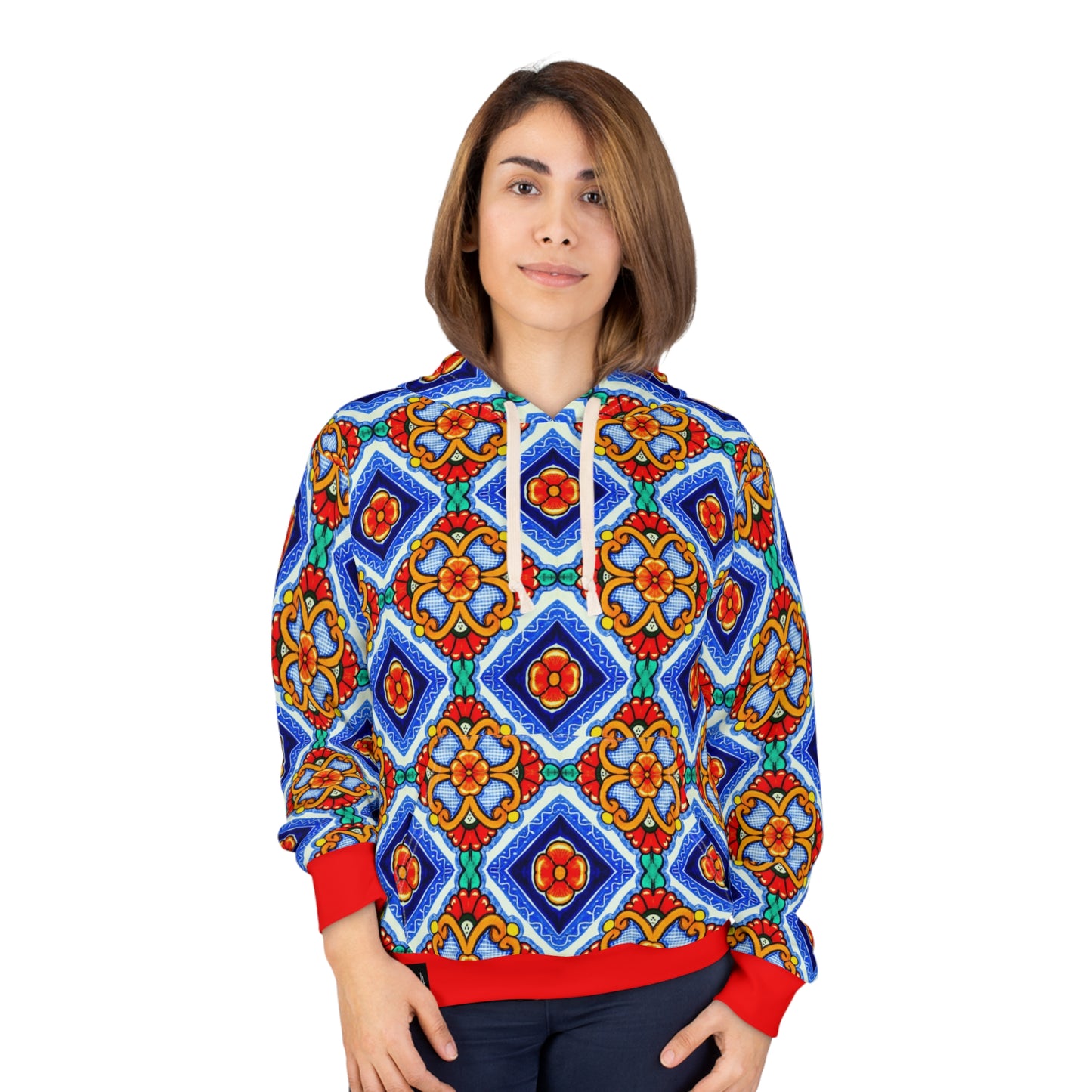 8404 Unisex Adult's "elegant Retro Mosaic" Fashion Pullover Hoodie in Red