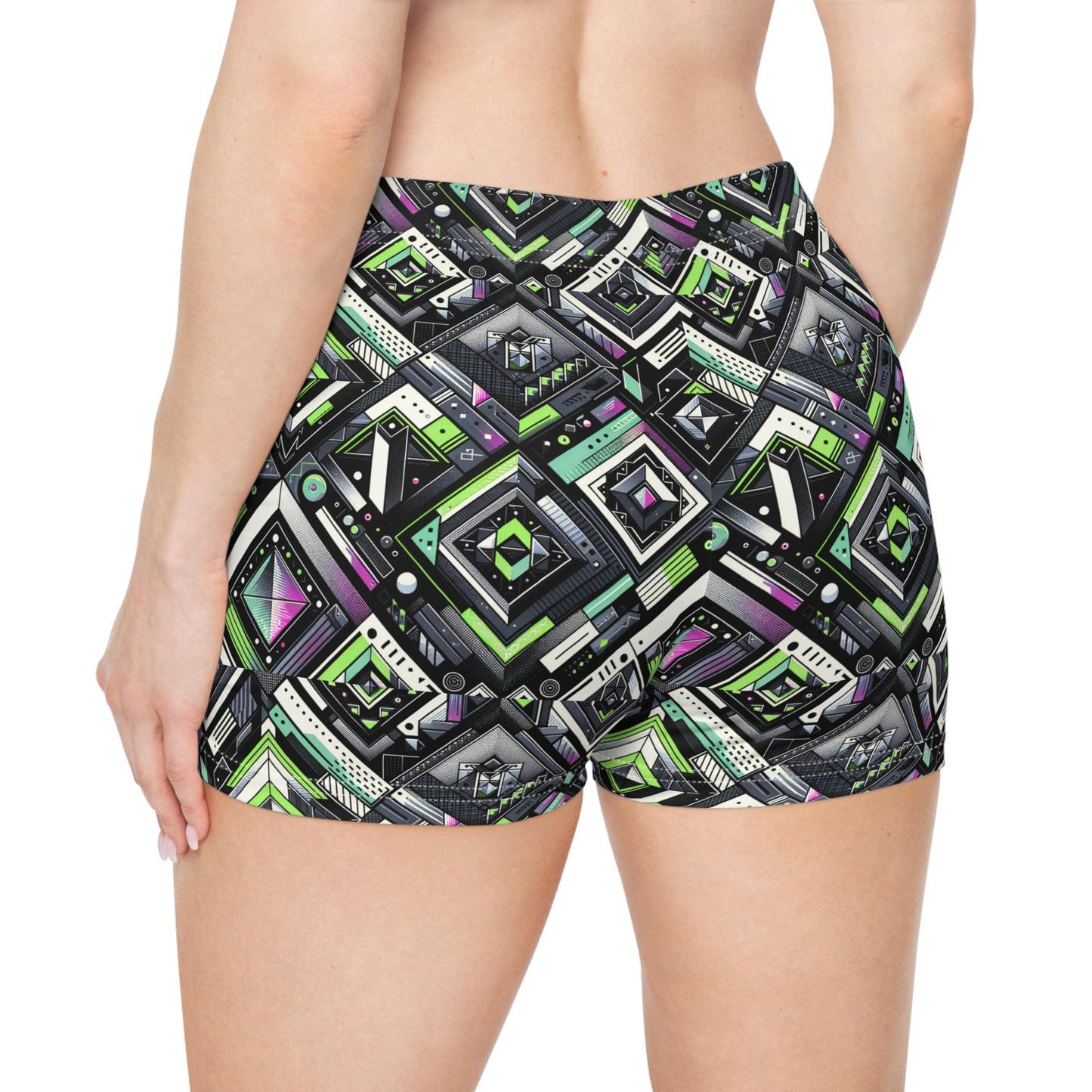Retro Futurism Graphics Tech-Forward Streetwear Women's Shorts - 8404 Design-48