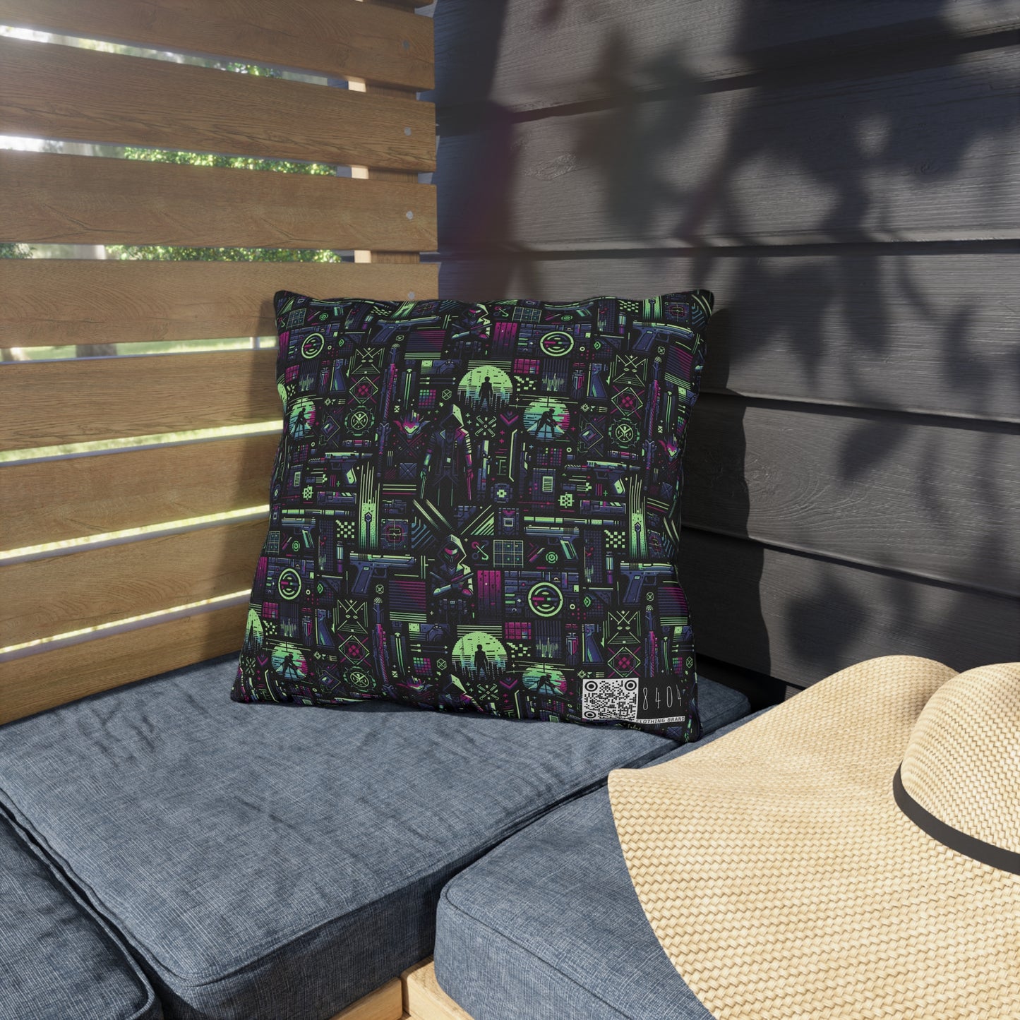 Tech Noir Futuristic Cyberpunk Outdoor Pillow - 8404 Design-63