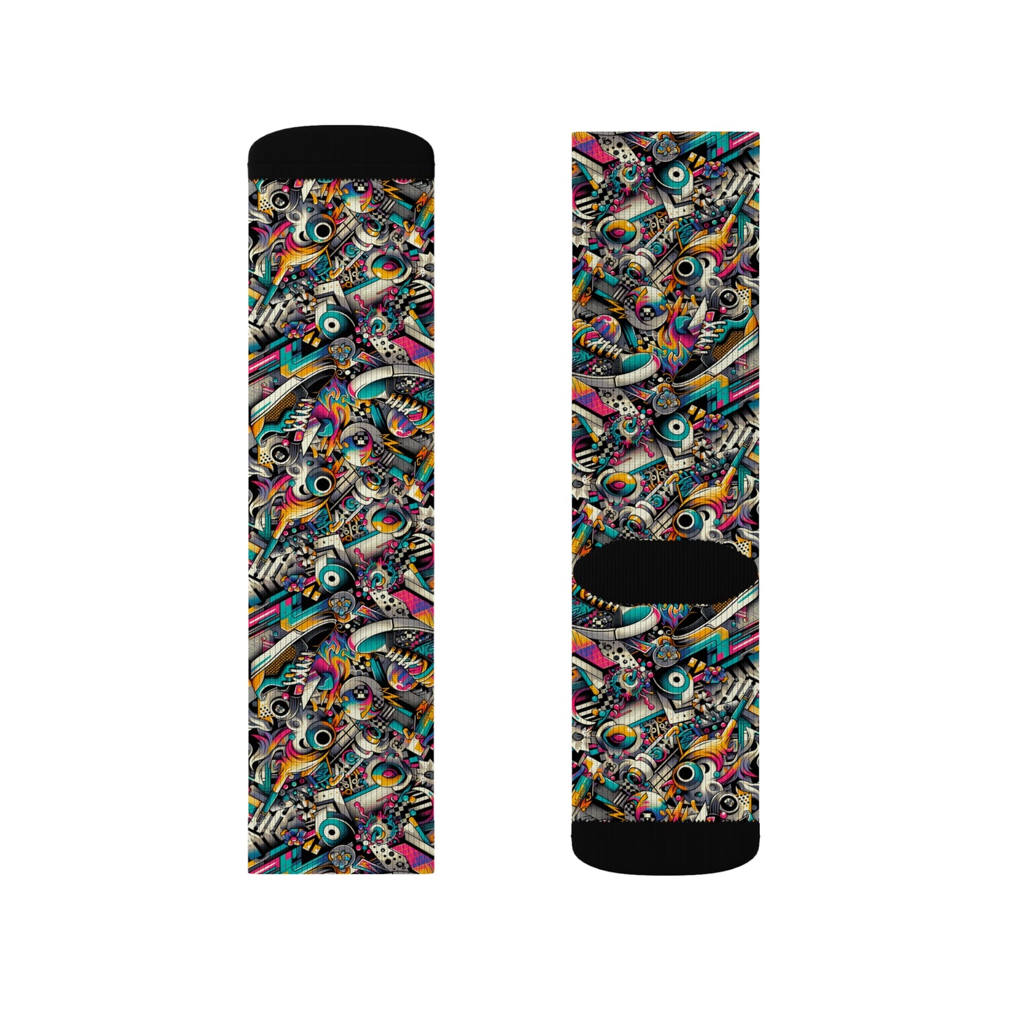 Urban Graffiti Fusion Eclectic Street Art Meets Modern Tech Culture Sublimation Socks - 8404 Design-55