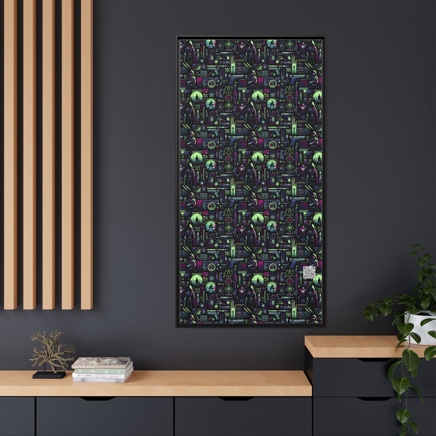 Tech Noir Futuristic Cyberpunk Matte Canvas, Framed (multi-Color) - 8404 Design-63 A