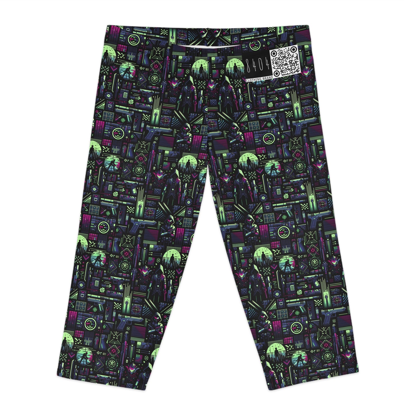 Tech Noir Futuristic Cyberpunk Women's Capri Leggings - 8404 Design-63