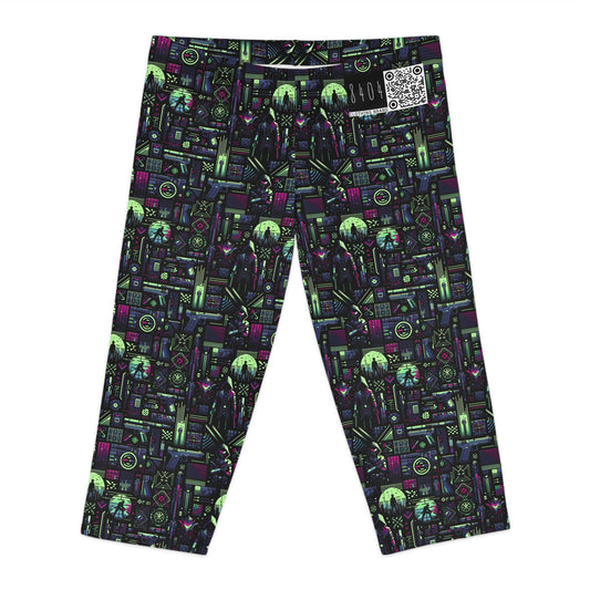 Tech Noir Futuristic Cyberpunk Women's Capri Leggings - 8404 Design-63