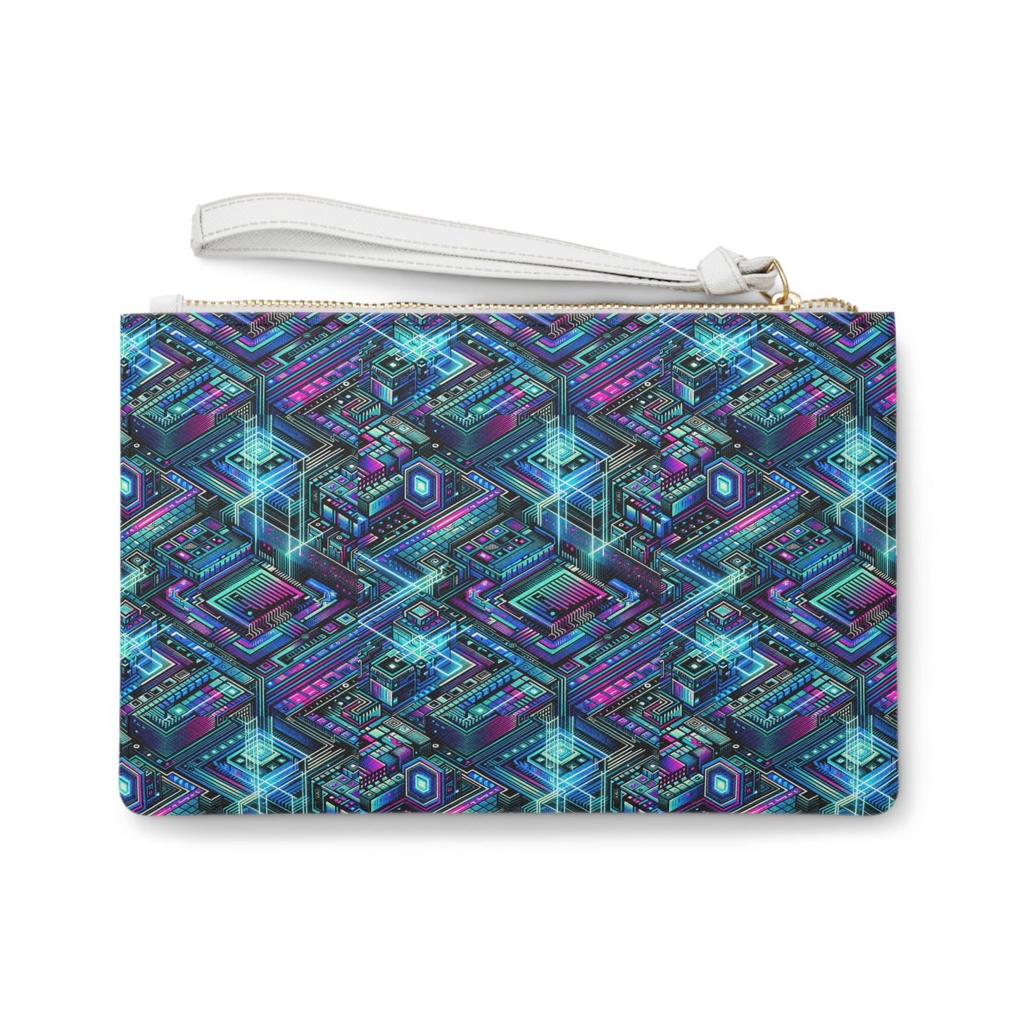 Digital Dreamland Futuristic Tech Aesthetic Clutch Bag - 8404 Design-42